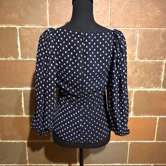 Express Navy Blue with White Polka Dot Blouse Top Women's S Small - Picture 5 of 8